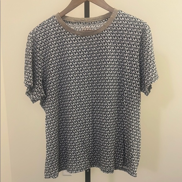 Michael Kors Black and White Women's Top with Gold Collar, Plus 2X - Picture 1 of 7